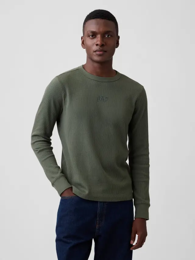 Ανδρική Μπλούζα με Βάφλα Πλέξη tweed green