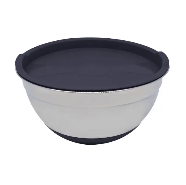 Μπολ Με Μαύρο Καπάκι Και Βάση Σιλικόνης 2.5lt Inox Ankor