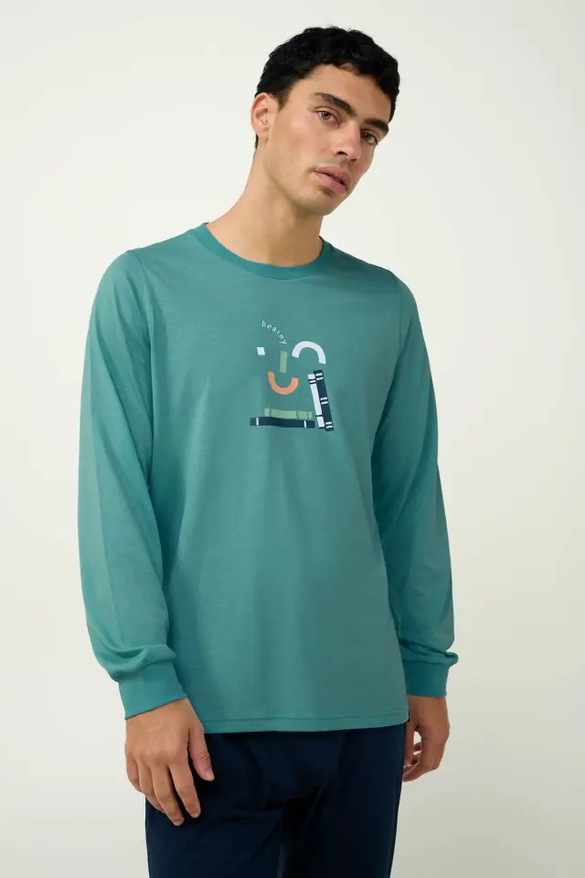 Χειμερινή Ανδρική Πυτζάμα Βαμβακερή Vamp 23663 TEAL BRITTANY