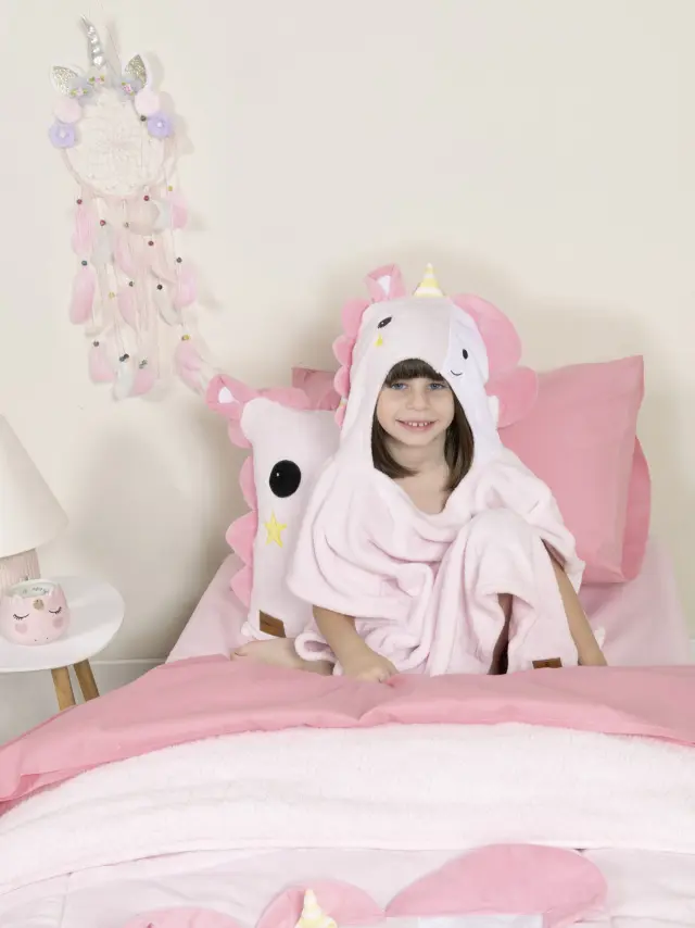 Πόντσο 60x60 3-5 Ετών Flannel Nima Unicora Pink 100% Πολυέστερ 2