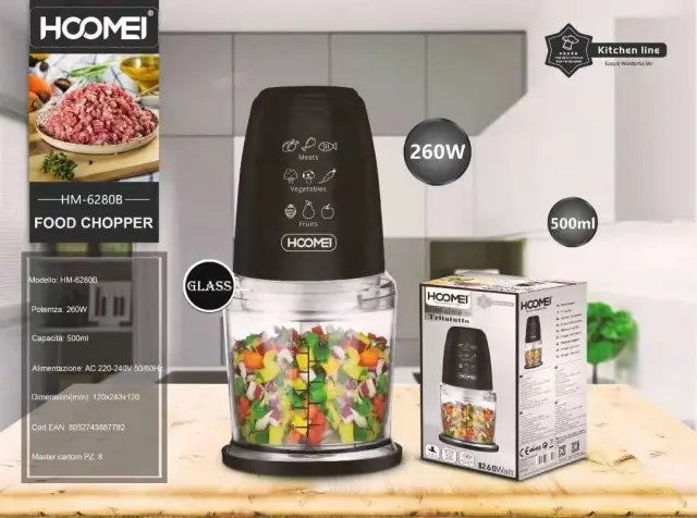Πολυκόπτης Multi 260W με Δοχείο 500ml Hoomei HM-6280B Μαύρο 2