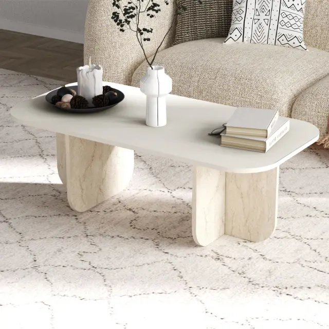 Τραπεζάκι σαλονιού Becaj Megapap χρώμα sandstone - travertine 120x60x41,4εκ.