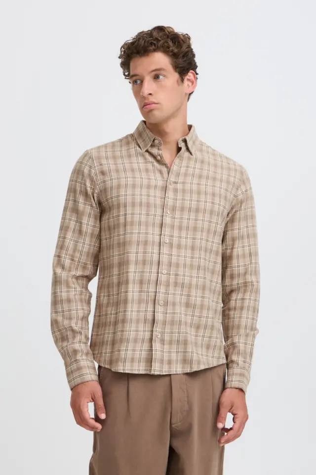 Casual Friday Ανδρικό Jose Καρό Πουκάμισο – Simply Taupe - XXL