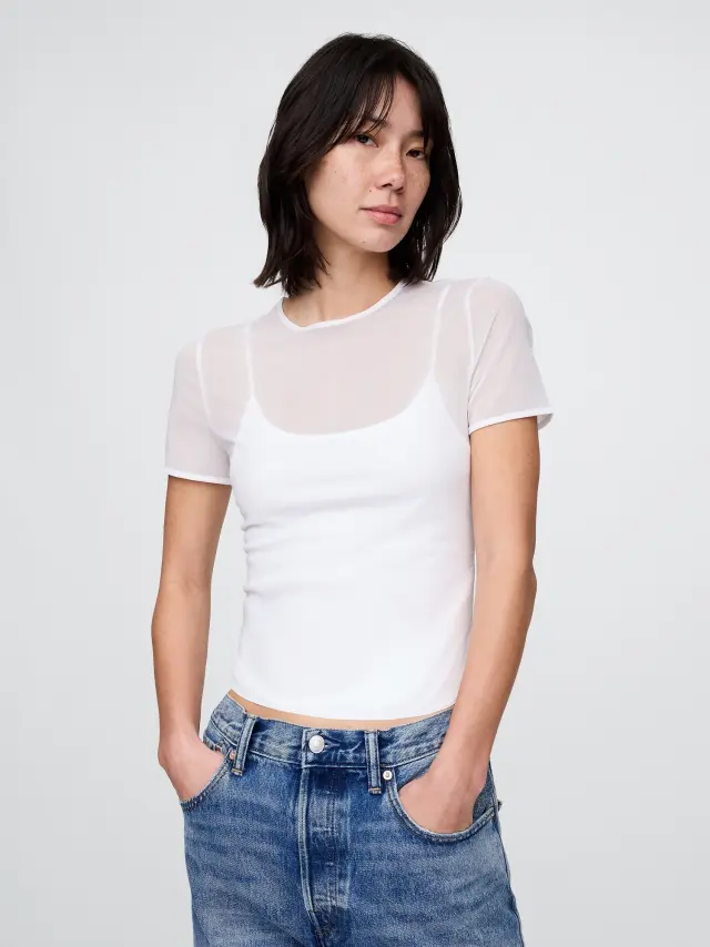 Mesh Cropped Μπλούζα Fresh white