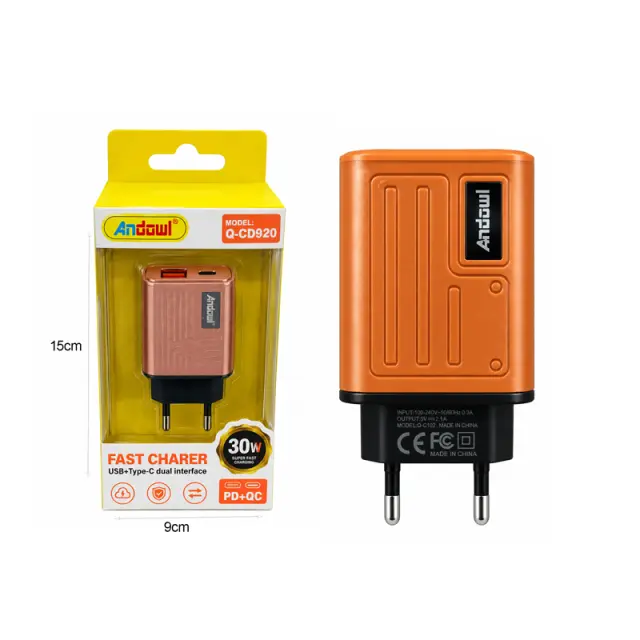 Andowl Φορτιστής Τοίχου 30W Ταχείας Φόρτισης PD & QC με USB και Type-C Q-CD920 - 30W PD & QC USB and Type-C Fast Wall Charger 316562 3