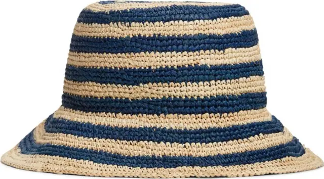 Tommy Hilfiger Γυναικείο Μεσαίο Καπέλο Bucket Logo Striped Raffia Μπλε/Μπεζ 2