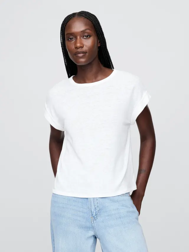 Μπλούζα με Μανσέτες από Λινό Fresh white - M