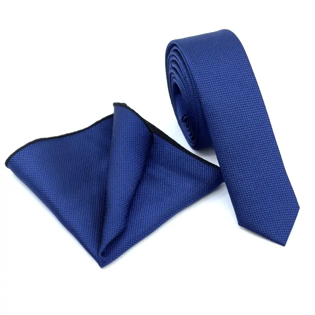 Μπλε Royal Oxford Γραβάτα Slim 4,5 cm Σετ με Μαντηλάκι