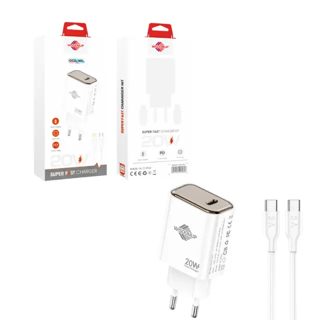 Wisdomup Φορτιστής Κινητού Type-C σε Type-C 20W OCD-30T - Fast Charger with Type-C to Type-C Cable 025337