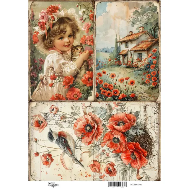 Ριζόχαρτο Maja's Memories, 22.5x32cm, Κάρτες με Παπαρούνες, MDRA4361