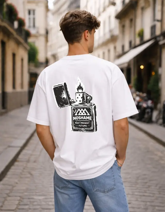 T-shirt Noshame® Oversized Λευκό με τύπωμα - 142616 - XXL