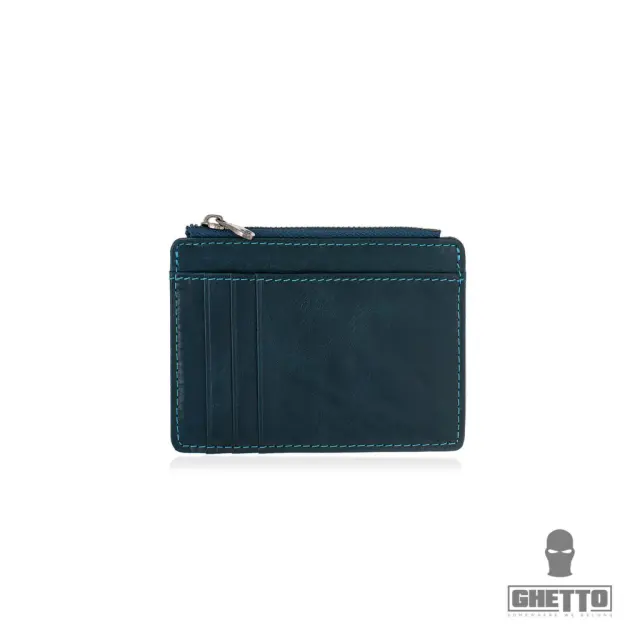 Ghetto Slim Leather Card Holder Wallet with Zipper Pocket | Minimalist RFID Style Blue