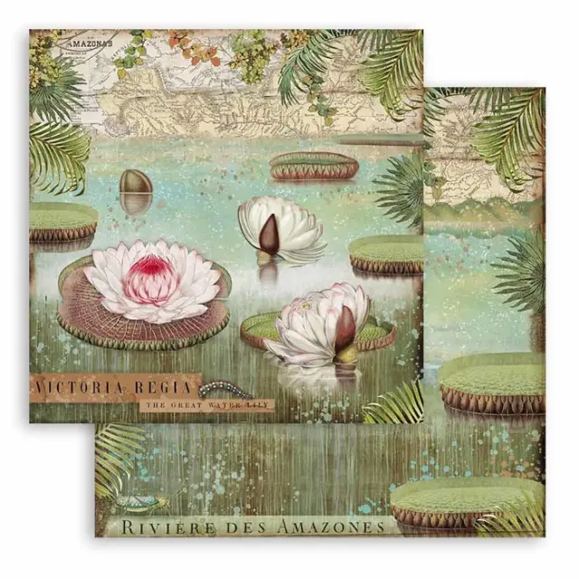 Χαρτί Scrapbooking Stamperia Διπλής Όψης - Amazonia Water Lily - 31x30cm