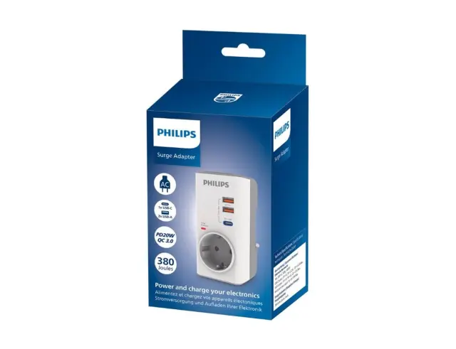 Μονόπριζο Ασφαλείας Philips CHP8010W/GRS - 1x Schuko - 2x USB-A, 1x USB-C - Προστασία Υπέρτασης - ΛευκόCHP8010W/GRS 2