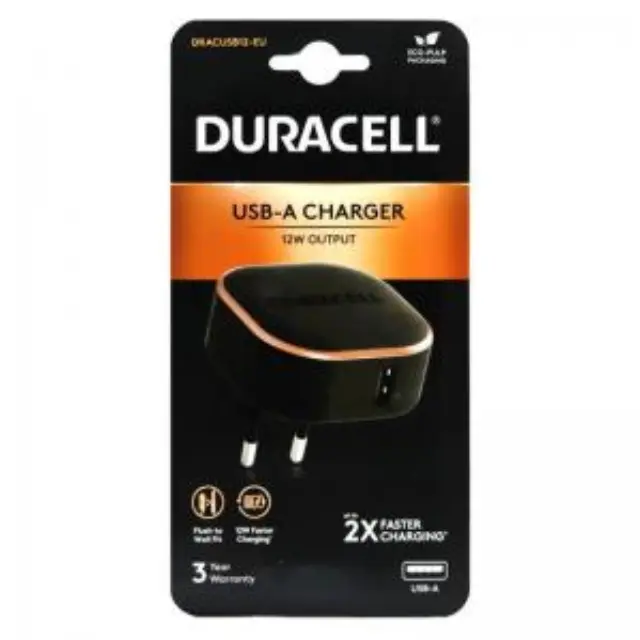 Φορτιστής Ταξιδίου Duracell με Έξοδο USB A 12W 2.4A Μαύρο N58593 2
