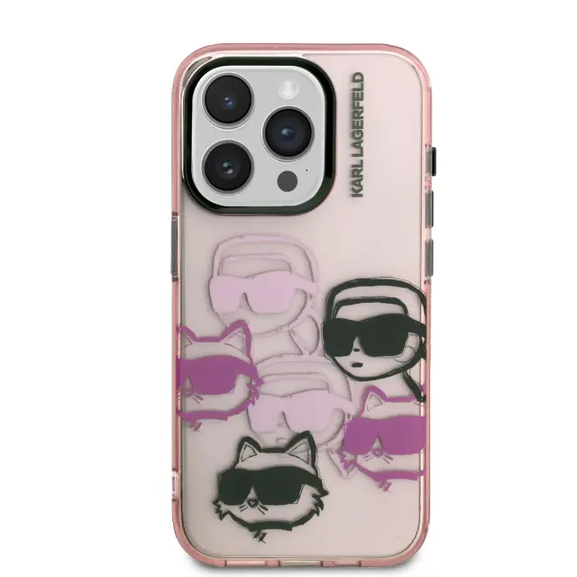 Karl Lagerfeld IML Multi K&CH Heads Case for iPhone 15 Pro Max Pink 3