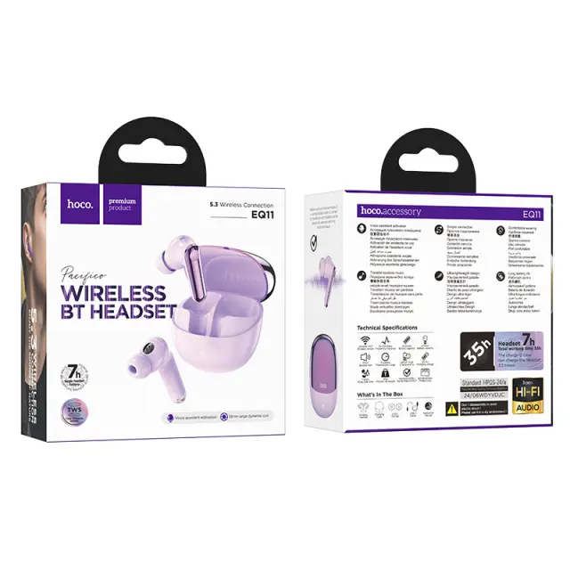 Wireless Hands Free Hoco EQ11 Pacifico TWS V5.3 400mAh Μωβ 2