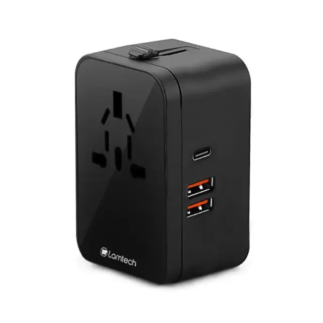 Lamtech LAM112808 Universal Power Travel Adapter - 2x USB-A, 1x USB-C, 20W - Black 2
