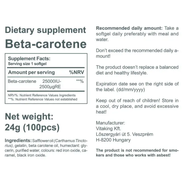 Vitaking Beta-Carotine Provitamin-A – 25,000 IU 3