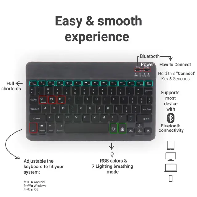 Techsuit AirKeys WK1 Ασύρματο Bluetooth Πληκτρολόγιο για Android / iOS / Windows με RGB Φωτισμό & USB-C Μαύρο 3