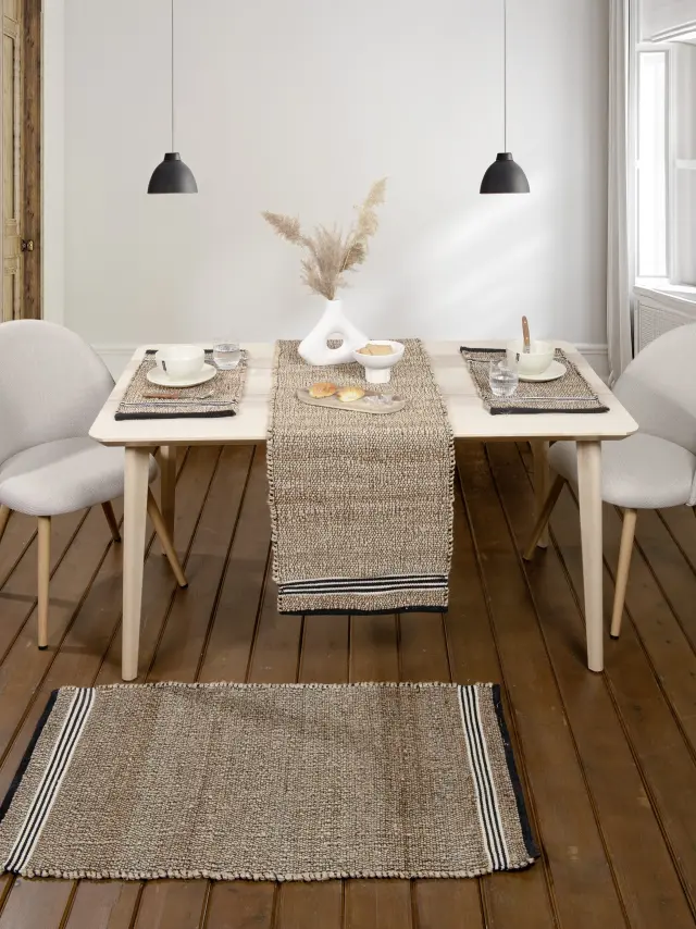 Ράνερ 45x150 Nima Ray Beige-Black 70% Jute-30% Cotton 2