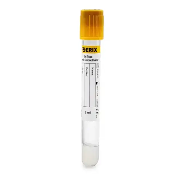 Vacutainer Βιοχημικών – Clot Activator + Gel, Κίτρινο Πώμα, PET, Serix (100 τεμ.) 6ml