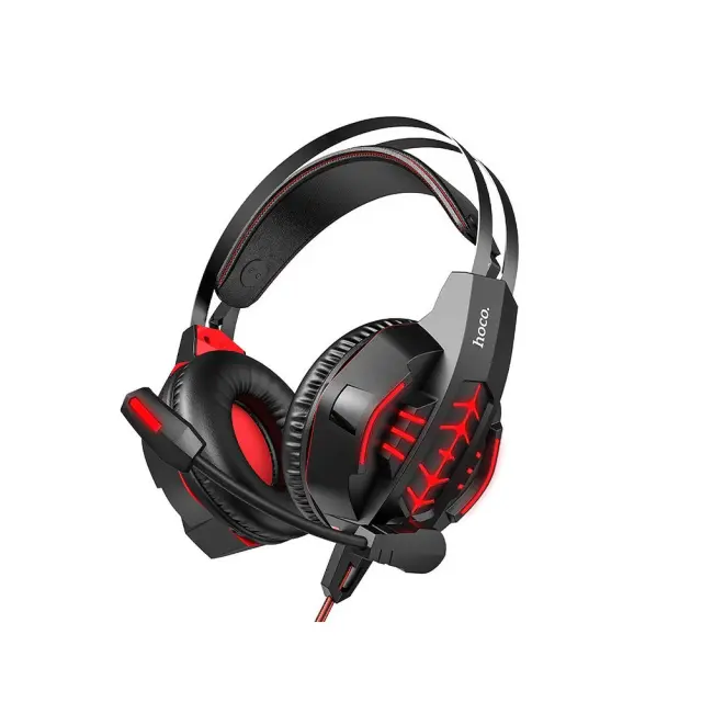 Hoco W102 Cool Tour Over Ear Gaming Headset με σύνδεση 3.5mm/USB Μαύρο/Κόκκινο