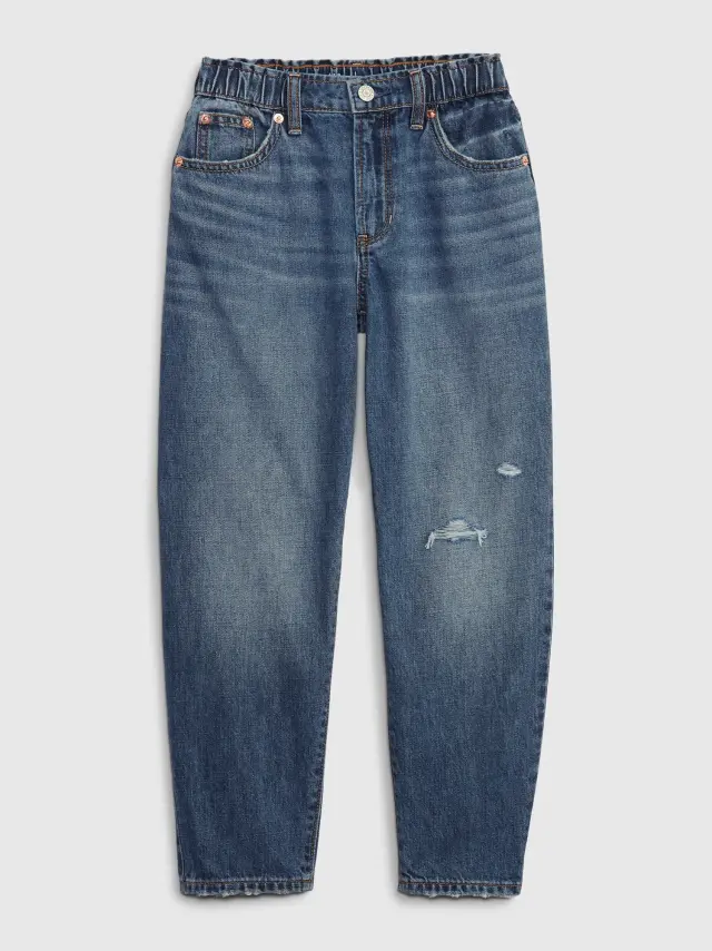 Μπλε Παιδικό High Rise Barrel Jean Παντελόνι με Washwell medium wash