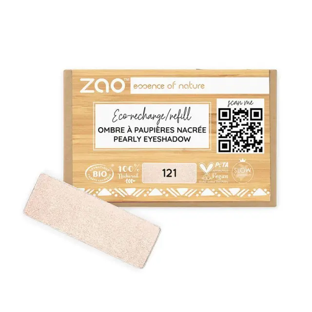 Zao Organic Eyeshadow Rectangle Pearly Refill - Βιολογική Pearly Σκιά Ματιών (Ανταλλακτικό) - Zao 121 Pearly ivory