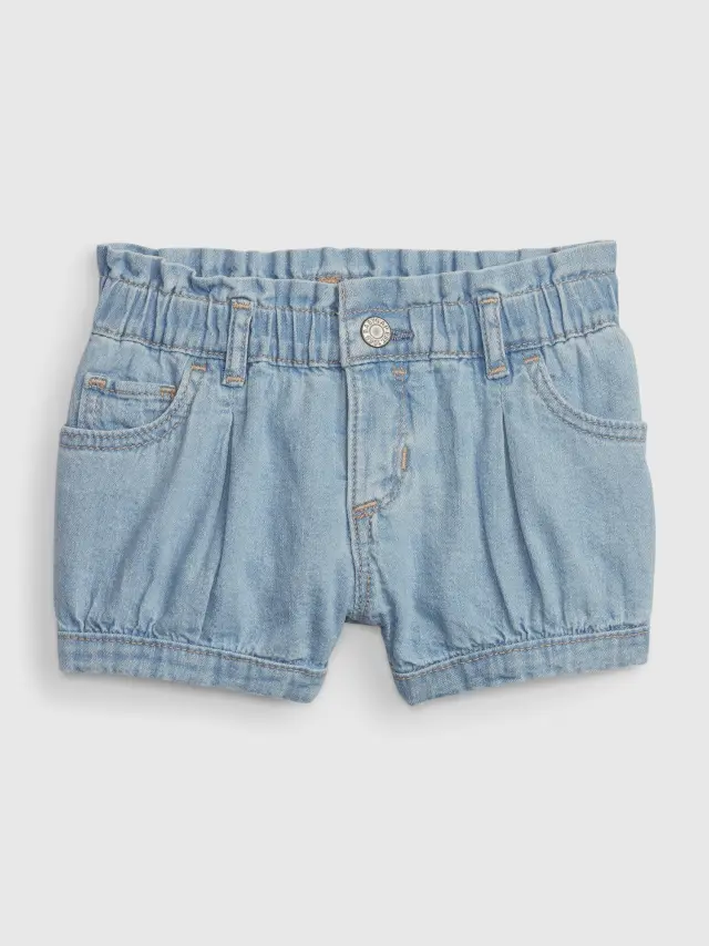 Μπλε Βρεφικό 100% Οργανικό Βαμβάκι Bubble Denim Σορτς με Washwell medium wash - 3-6M