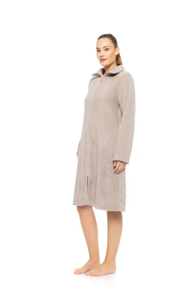 W1882 - Sand - ROBE ZIPPER FLEECE STRIPE 2