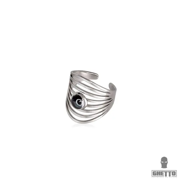 Ghetto Greek Eye Stainless Steel Adjustable Ring Silver