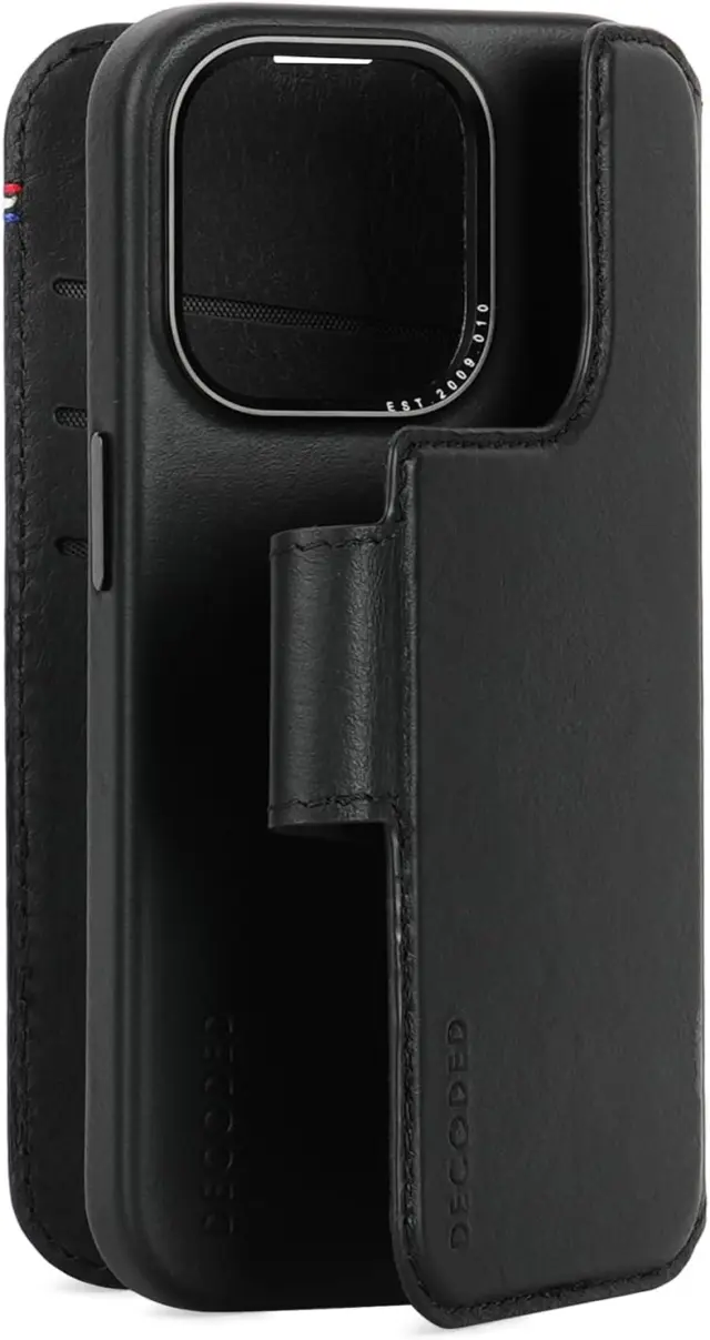 Decoded 2-in-1 Removable Protective Case for Apple iPhone 15 Pro, High-Quality European Leather, Card Holder Case, Leather Case, MagSafe Compatible, Microfibre Lining, Black 2