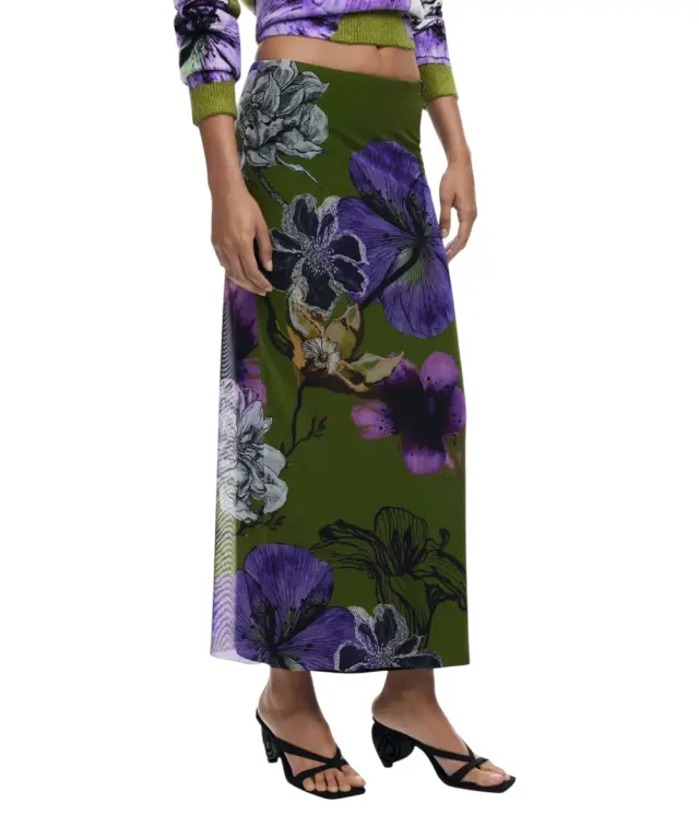 Desigual - Φούστα Maxi Tulleflowers Lacroix Regular Fit 25WWFK03-4010 Πράσινο