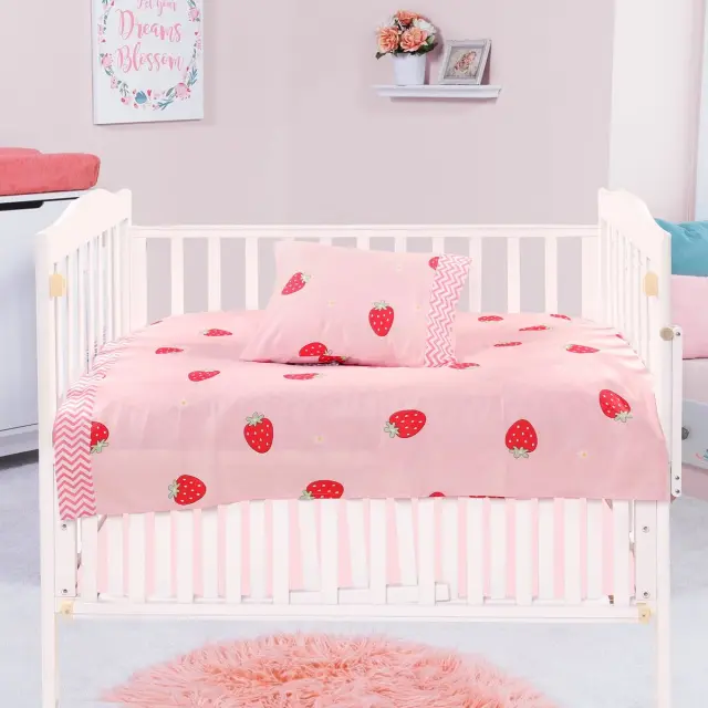 Σετ Σεντόνια Κούνιας 70x140+15 Beauty Home 5180 Ροζ Με Λάστιχο100% Βαμβακοσατέν 3