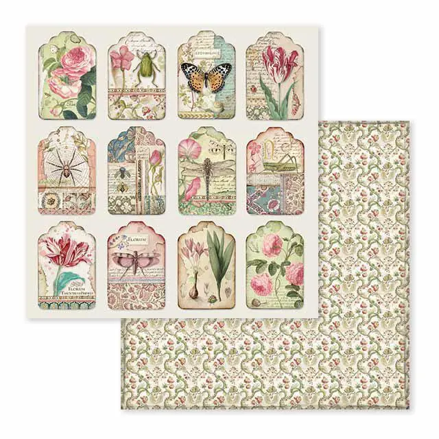 Χαρτί Scrapbooking Stamperia Διπλής Όψης - Spring Botanic Tags - 31x30cm