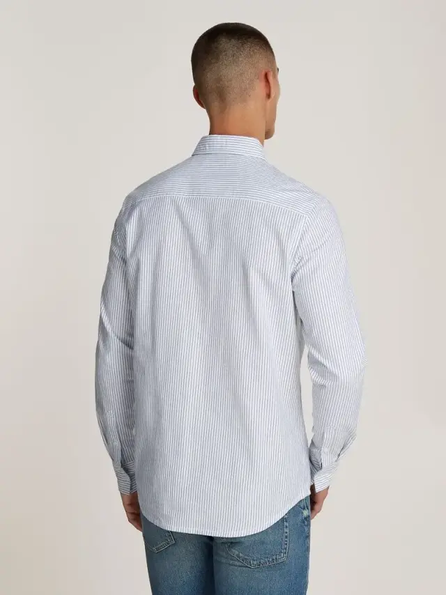 Calvin Klein Jeans - Ανδρικό Πουκάμισο Μακρυμάνικo Oxford Regular Fit J30J326182-0FB Λευκό/Ριγέ - S 2