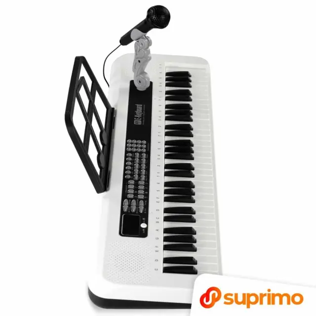 SUPRIMO KEY61 KD portable educational electronic keyboard 61-key instrument for children learning to play music rest wired microphone mic holder built-in speakers headphone output set 3
