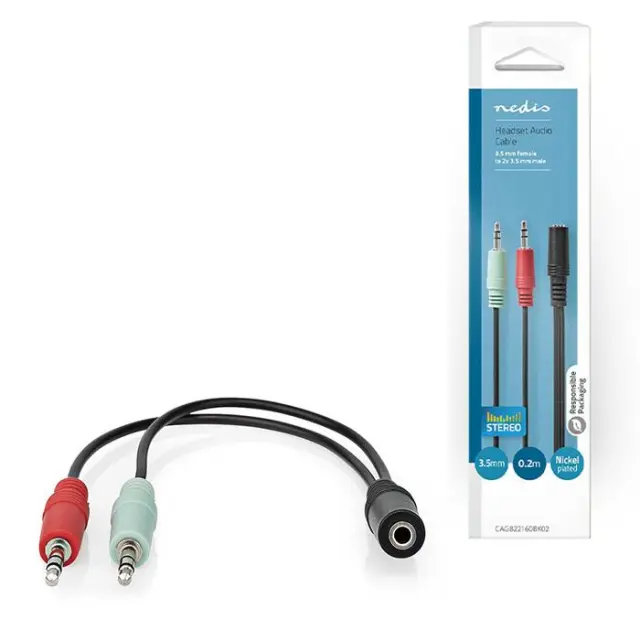 Καλώδιο ήχου Stereo από 3,5mm θηλ. σε 2x 3,5mm αρσ., 0.12m, σε μαύρο χρώμα.