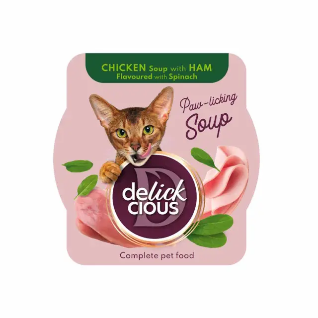 Delickcious Cat Σούπα Κοτόπουλου με Ζαμπόν και Σπανάκι 80gr Μονόχρωμο