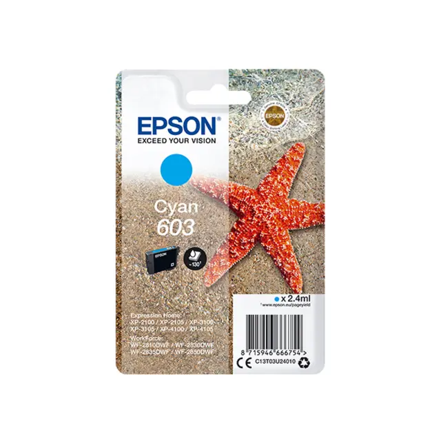 Epson 603 Γνήσιο Μελάνι Εκτυπωτή InkJet Κυανό (C13T03U24010)