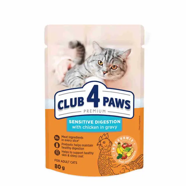 Club 4 Paws Cat Sensitive Digestion Φακελάκι Με Κοτόπουλο Σε Σάλτσα 80gr Μονόχρωμο