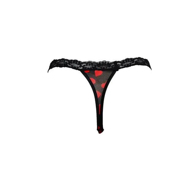 Milena Γυναικείο Tanga String Τούλι με Καρδιές Valentine και Ευχετήρια Κάρτα, Χρώμα Μαύρο - L-XL 2