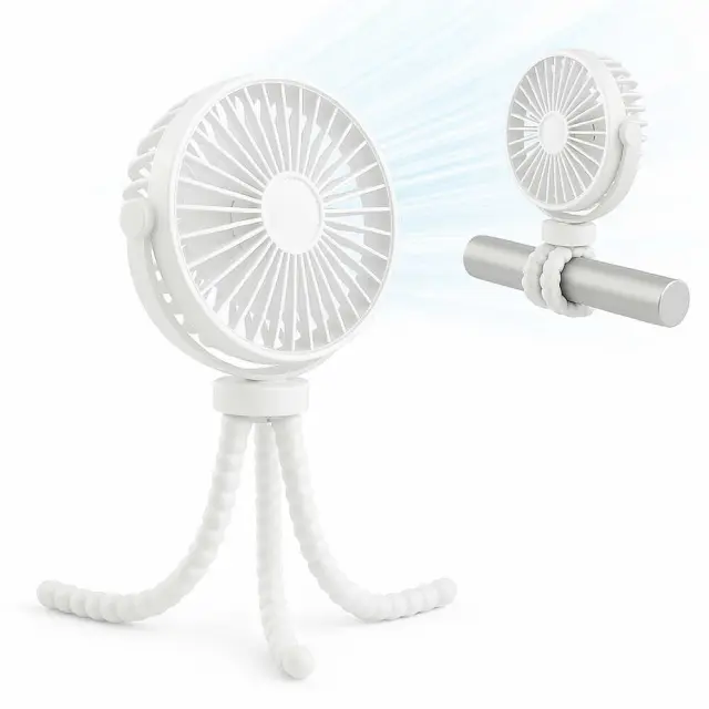 Techsuit - Baby Stroller Fan Octopus Fan (VP1) - Portable, 360° Flexible Tripod Clip, 4000mAh - White