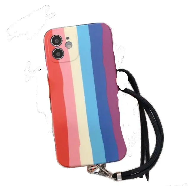 Θήκη Σιλικόνης για iPhone 12 Pro Max με Κορδόνι για το Λαιμό Rainbow OEM