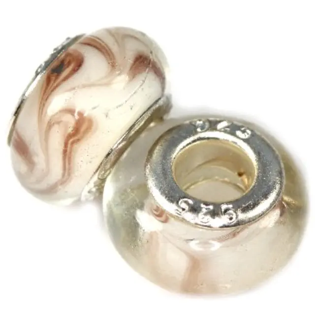 Χάντρα Modular Brown Streaks on White 9x14mm - 5τεμ