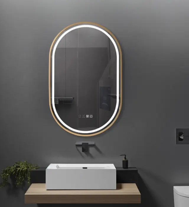 ΚΑΘΡΕΦΤΗΣ ΜΠΑΝΙΟΥ LED ΑΦΗΣ MIRRORLUX HELIOS S-4971G ΟΒΑΛ 900Χ600MM ΧΡΥΣΟΣ