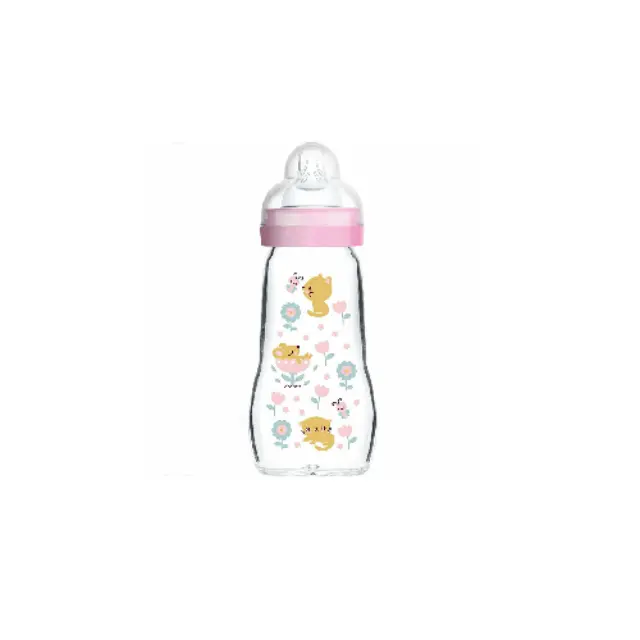 Mam Feel Good Baby Bottle Γυάλινο Μπιμπερό με Θηλή Σιλικόνης 2m+ 260ml (375SG) - Ροζ