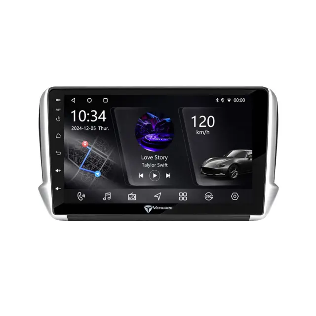 VenCore Οθόνη Multimedia Android 15 10.1" PX5S Octa-Core 2GB/32GB IPS με Πρόσοψη, CarPlay, Android Auto και Υποστήριξη Κάμερας 360° για Peugeot 208/2008 2012-2016 – Μαύρη (3236-10006-0164B) 2