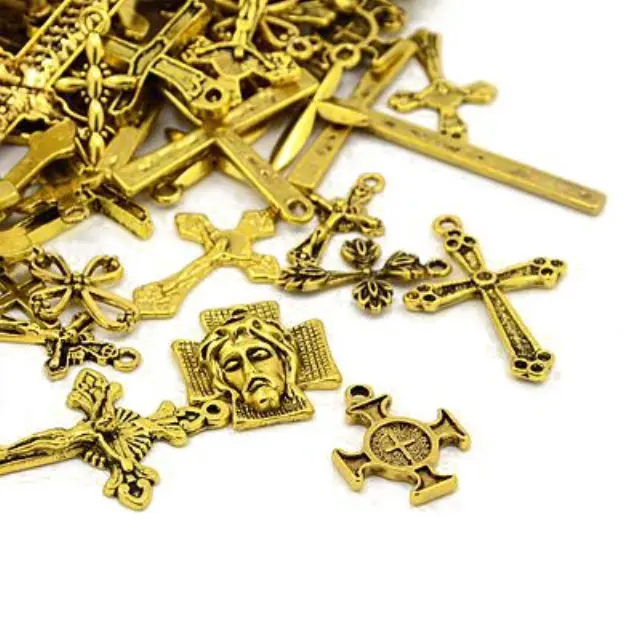 Μεταλλικά Διακοσμητικά Antique Gold Διάφορα Σχέδια, Σταυρός 18-76mm ~25gr